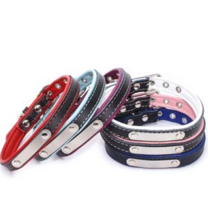 China Adjustable PU Leather Dog Collars Custom Pet Collar Leash on sale