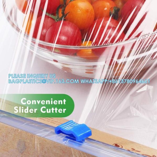 100% Compostable Kitchen Cling Wrap Biodegradable Corn PLA Food Film Roll With Slide Cutter