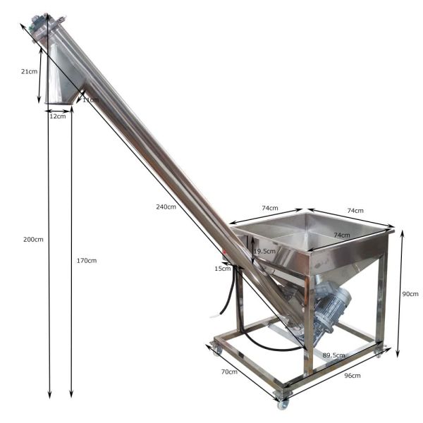 oem Automatic Screw Powder Feeder Machine Stainless Steel Vibrating Inclined Conveyor Hopper with 4.5'' Diameter Auger Loader for Spices, Resin &