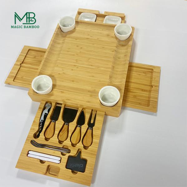 Natural Bamboo Kitchen Cutting Board With Multifunctional Knives And Drawer