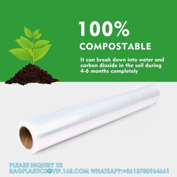100% Compostable Kitchen Cling Wrap Biodegradable Corn PLA Food Film Roll With Slide Cutter