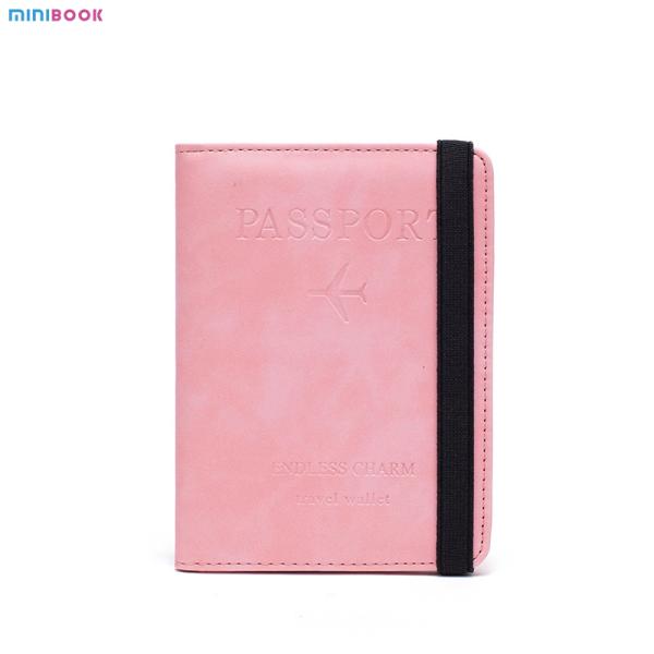 Leather Passport Cover Case Stamping Simple Plane for Travel Document and Credit Card
