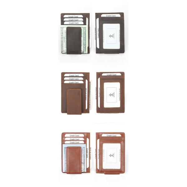 GENUINE LEATHER Vintage Cow Slim Front Pocket Rfid Blocking Card Holder Wallet Men Strong Magnet Leather Money Clip