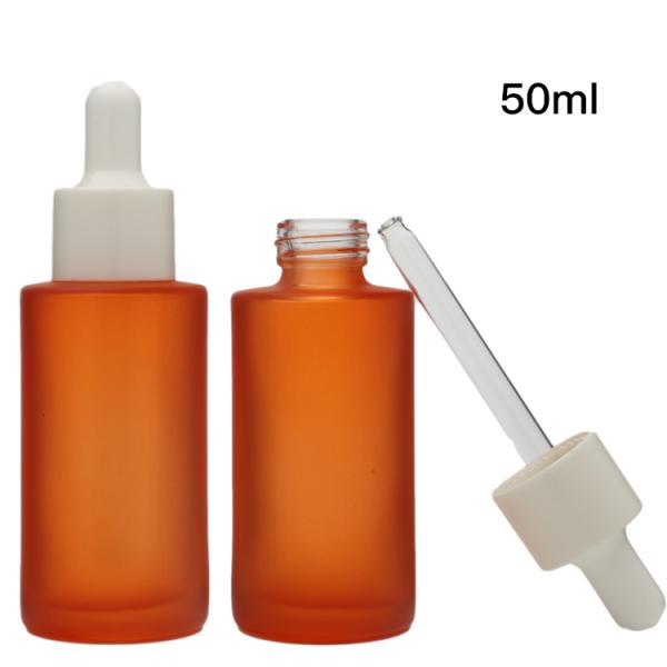 Square Frosted Glass Dropper Bottle 50ml Serum Eye Essential Oil Push Button