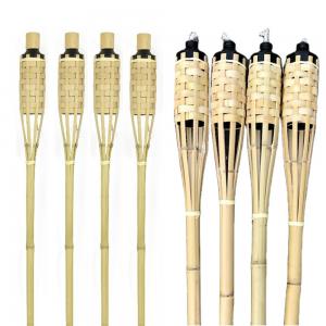 China Garden Decor 115cm Bamboo Tiki Torches With Flickering Flame Metal Oil Canisters wholesale