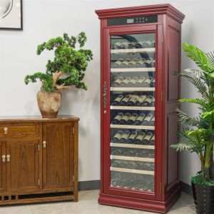 Precise Temperature Controlled Red Solid Wood Wine Cooler With Locker