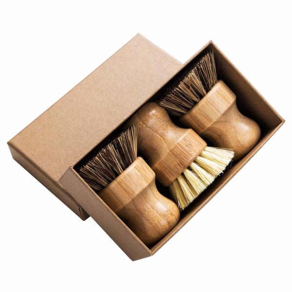 Quality Bamboo Round 3 Packs Mini Natural Scrub Brush With Union Fiber for sale