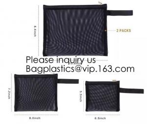 Zipper Mesh Bags, Pack of 4 (S/M/L & Pencil Pouch), Beauty Makeup Cosmetic Accessories Organizer, Travel Toiletry Kit Se