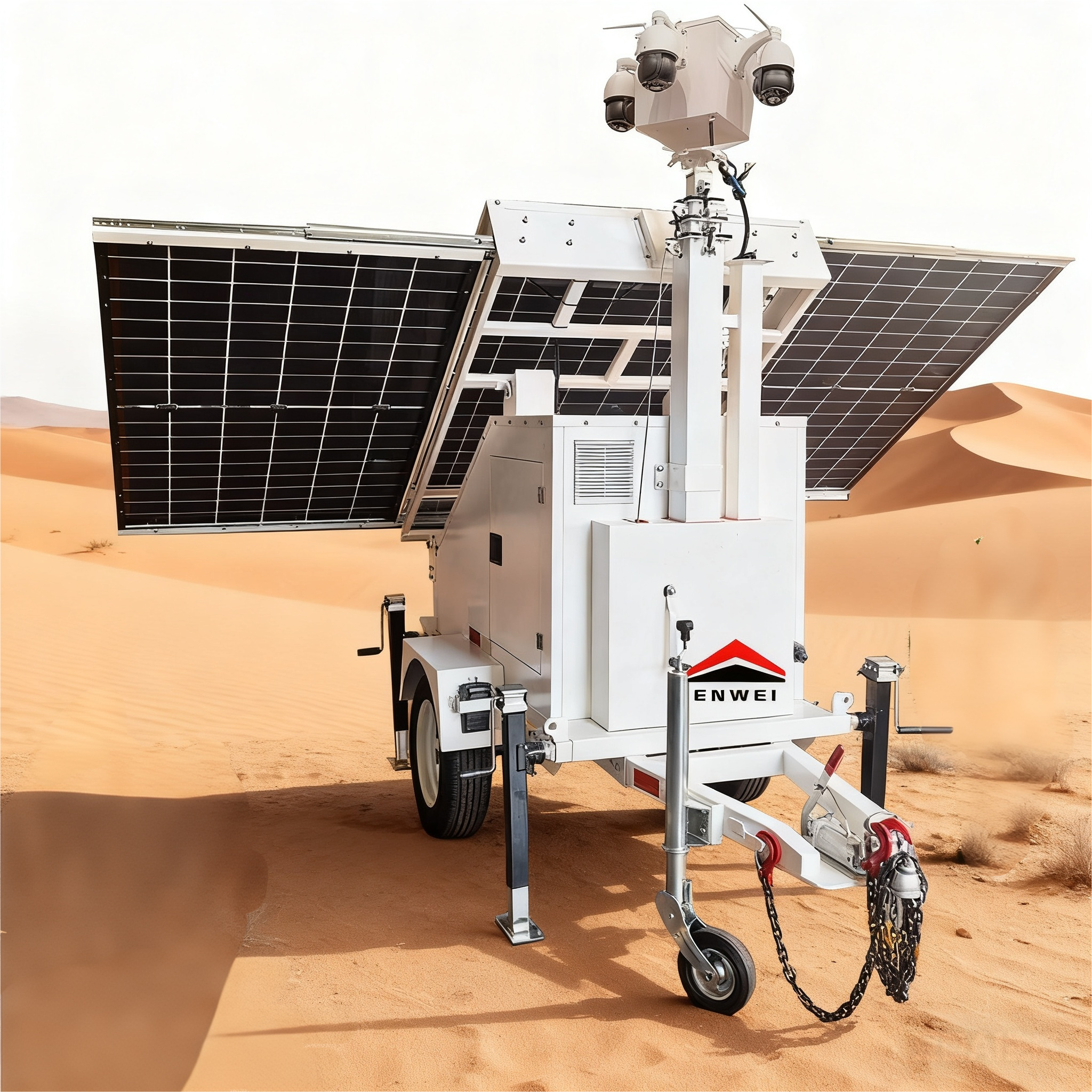 Quick Use Solar Powered Panels Camera Security Trailer For Construction Site Monitoring