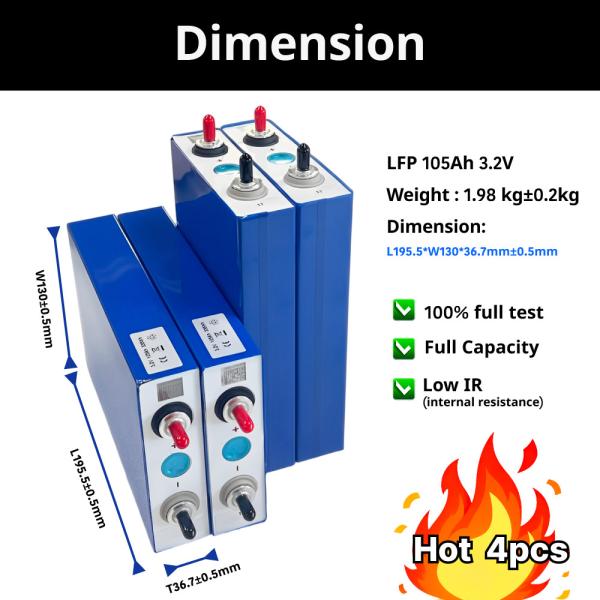 DIY LiFePO4 3.2V 105Ah Prismatic Cells Assembly Kit w/ Busbar for 12V 24V 36V 48V