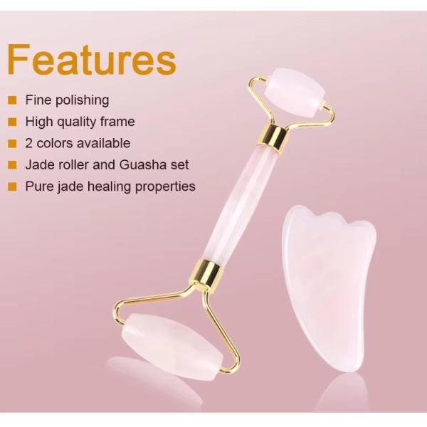 Skin Care Rose Quartz Facial Massager Gua Sha Face Scraper Jade Massagers Roller Set