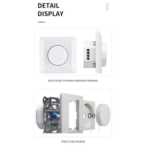 European Standard Thyristor Dimmer Switch Rear Cut 200W fireproof