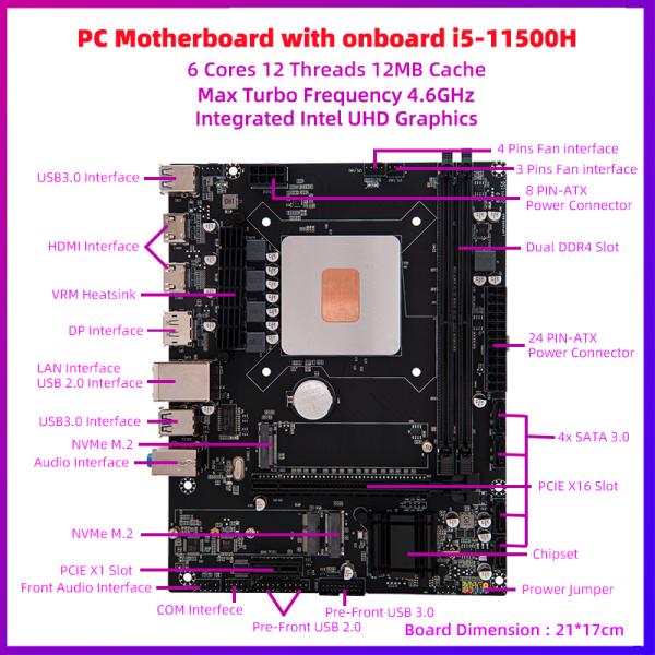 Gaming PC Desktops Motherboard With Onboard CPU I5-11500H