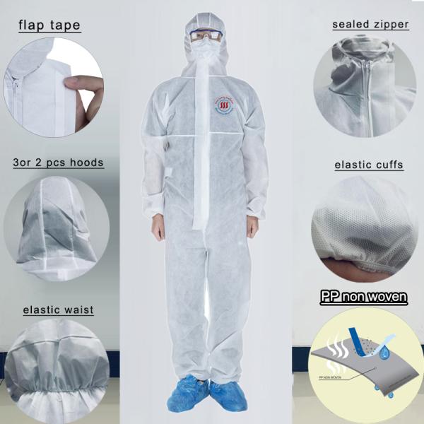One Time Use White PP Disposable Polypropylene Coveralls For Cleaner