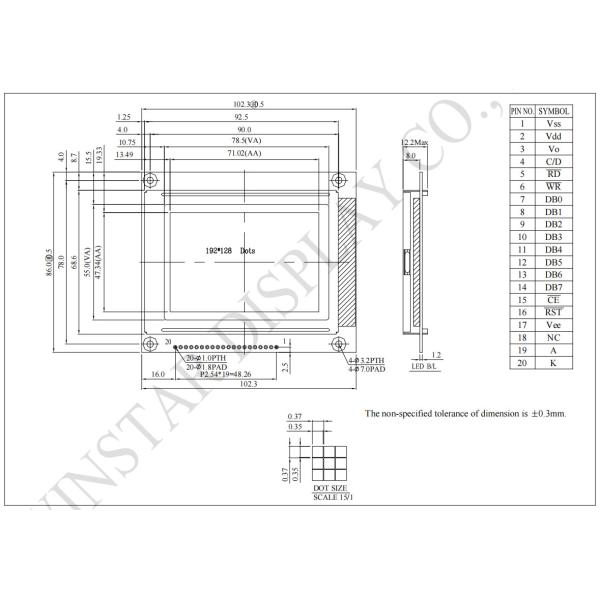 192*128 Grahic Wide Temperature Winstar Replace RA6963 IC LCD Module