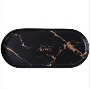China Black Marble Lead Free Ceramic Serving Tray Round Oval Non Toxic wholesale