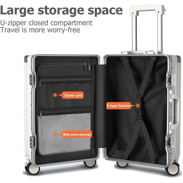 20in Aluminium Frame Hardside Spinner Wheel Luggage, Built-In TSA lock Carry on Suitcase, with Cup Holder & USB Port