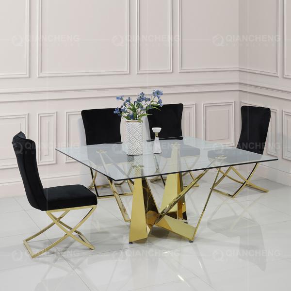 100kg Square Glass Top Dining Table 150cm Stainless Steel Frame