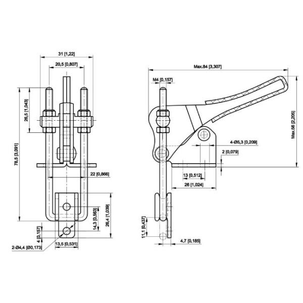 Zinc Plated 230kg SUS200 Latch Type Toggle Clamp