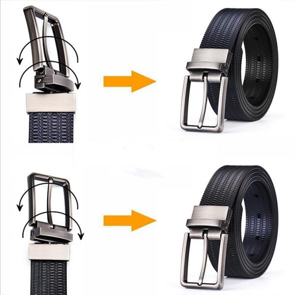 Fashion Quality Black Brown Reversible Men Genuine Embossed Cowhide Leather Dress Belt With Rotating Buckle