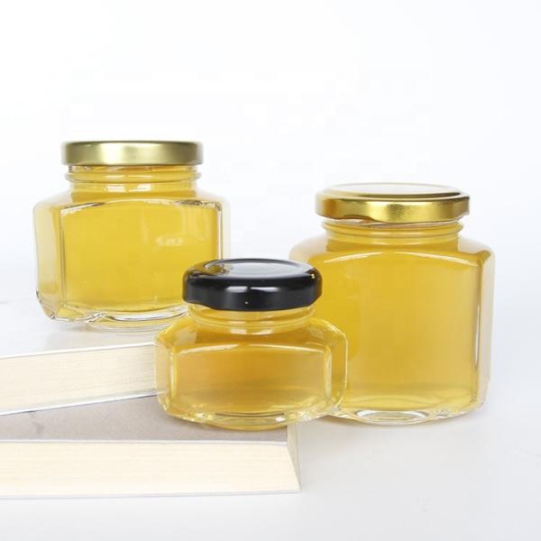 Wide Mouth 250ml Hexagonal Glass Honey Jars With Screw Lid