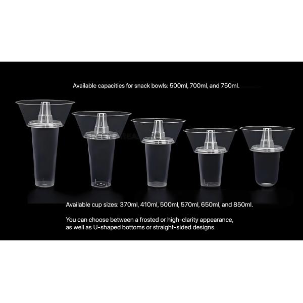 2 in 1 Black Plastic Cup with Holder Snack and Drink in One Cup Hotpot Bubble Cup With Bowl on Top