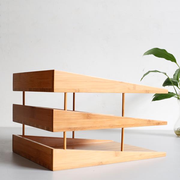 Natural Bamboo Desk File Organizer for Office Paper and Magazine Storage Solution