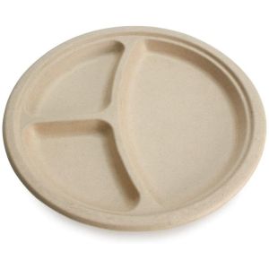 China Round Bagasse 3 Compartments Compostable Plate Disposable Sugarcane Plates wholesale