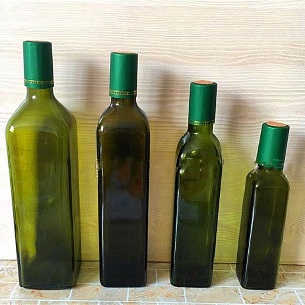Glass Base Material 750ml Round Dark Green Camellia Walnut Oil Bottle with Cork Sealing Type