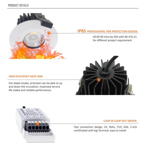 8W COB color changing temperature IP65 Fire rated light CCT kitchen LED recessed cob downlight