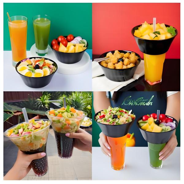 500ml 600ml 700ml Plastic 2 in 1 Snack and Drink Cup PP Container Cup With Snack Bowl