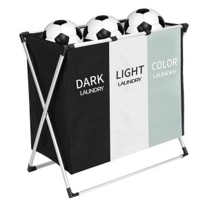 China Waterproof Sturdy Collapsible Laundry Hamper With Triple Baskets Reusable wholesale