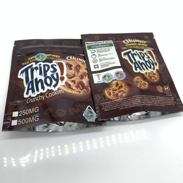 Chocolate Chip Cookie Empty Edible Bags 500mg Zipper Stand Up Food Pouch