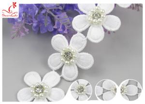 China 3D Floral Embroidered Trim With Bead Diamond For Dress Decoration 3.5 CM Width wholesale