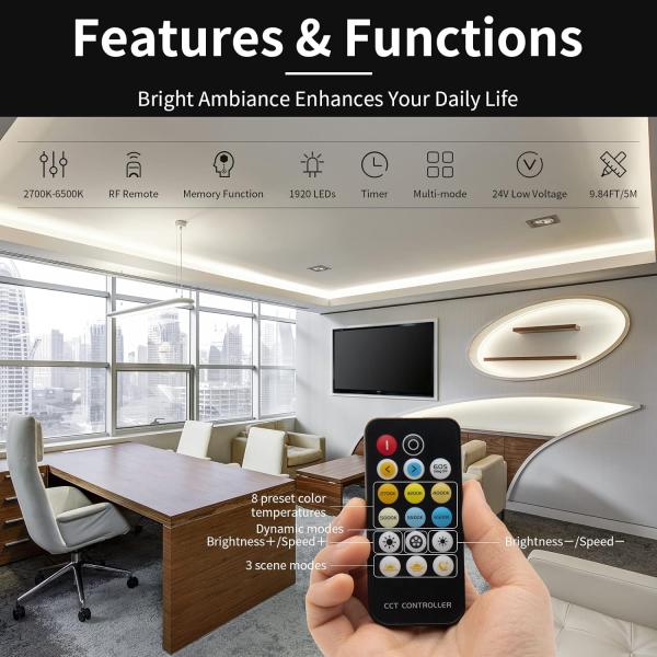 Hongtop COB Led Strip Lights 5V USB 6.56ft/2m 640LEDs Touch Stepless Dimmable 6000K White 13W