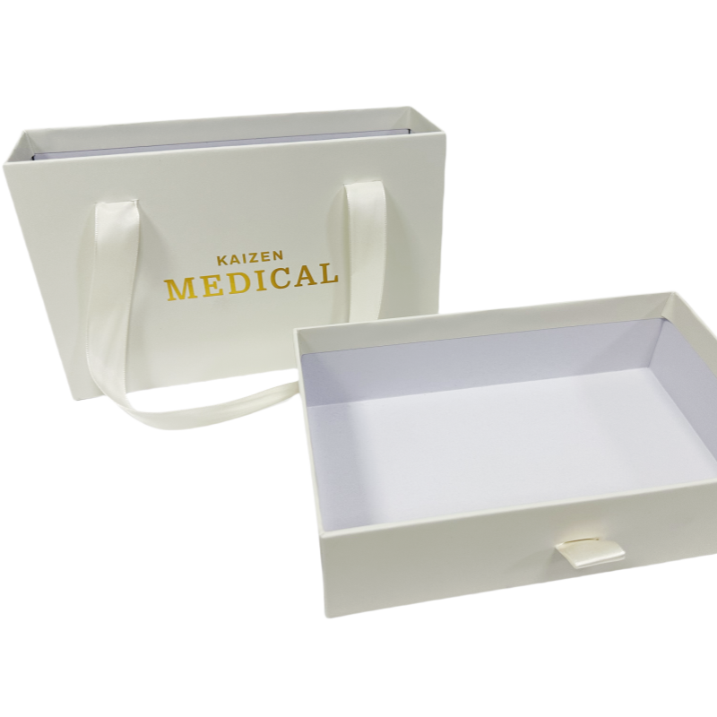 Custom Logo Rigid Cardboard Hair Wigs Packaging Drawer Sliding Paper Gift Boxes With Ribbon Handle