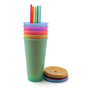 China 2020 Hot Product New Reusable Color Changing Cold Cup Plastic Coffee tumbler With Straw Set Of 5 wholesale