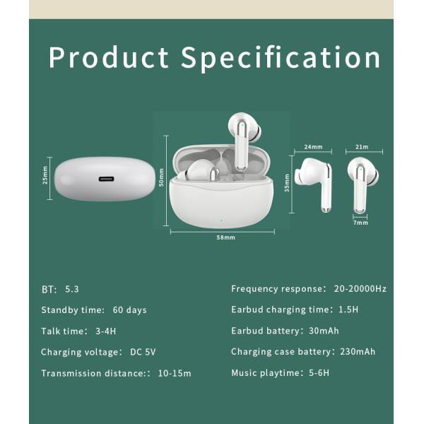 Private Mold Wireless HiFI Earbuds with Low Latency ANC ENC and Digital Display