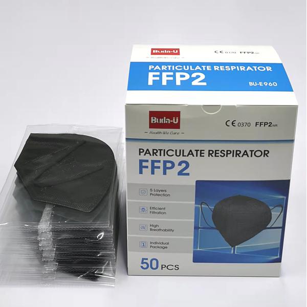 Black Disposable Particulate Respirator Anti Dust FFP2 Face Mask CE 0370 With Earloops
