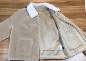 Fashionable Faux Shearling Fur Coat Winter Beige Fur Leather Jacket Womens