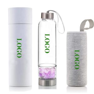 China 16.9 0Z Crystal Water Glass Drinking Bottles Loose Leaf Tea Bottle With Neoprene Sleeve on sale