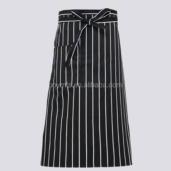 Print Logo Cotton Polyester women men Stripe bib Apron With Pockets, Durable bib Apron for Meat Food Processing