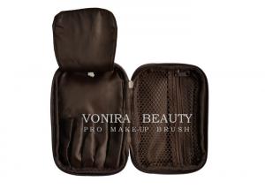 China Brown Expandable Makeup Brush Bag Cosmetic Holder Travel Handbag High Quality on sale