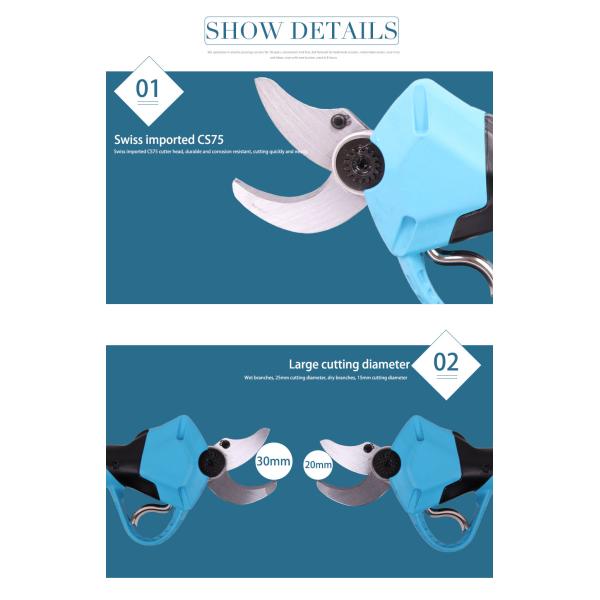 3.0CM Electric Bypass Pruner Cordless Electric Pruning Shear Scissors with Finger Protection 21V