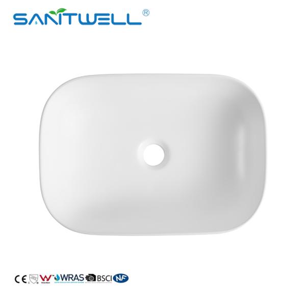 AB8417 Rectangular Above Counter Basin White Ceramic Vessel Sink Ultra Thin Edge Bathroom Art Basin