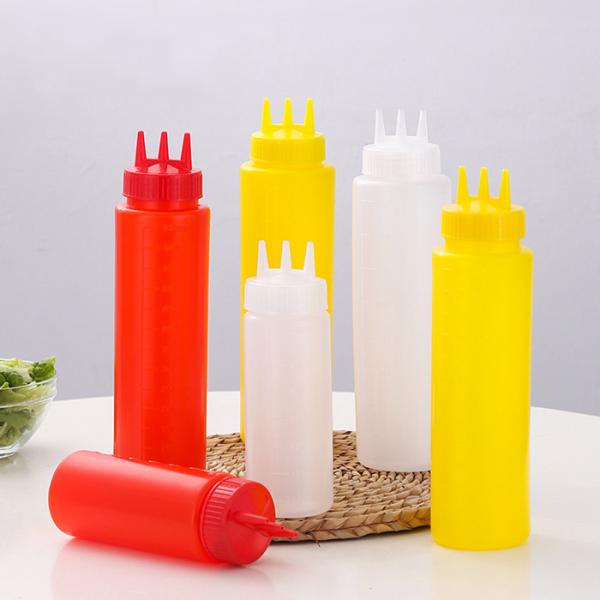3 Holes Nozzles Mayonnaise Plastic Squeeze Bottles 350ml Empty Ketchup Sauce Container