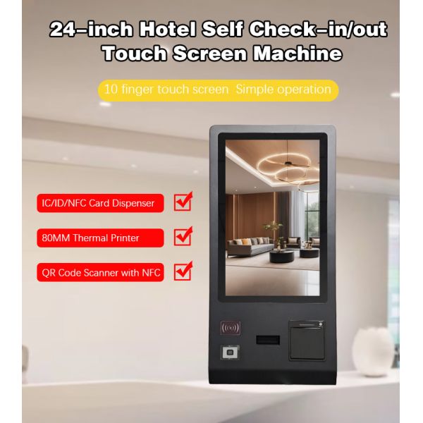 Hotel Check in Room Key Dispenser 24 inch Touch Screen Self Service Payment Kiosk