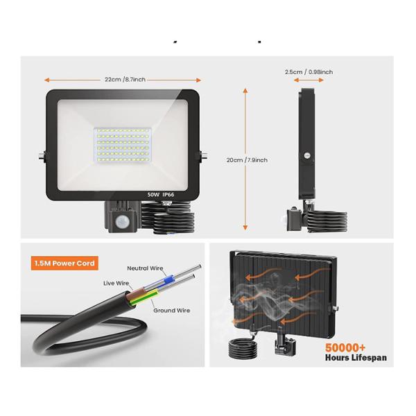 Outdoor 4500K PIR LED Flood Light 5000 Lumens IP66 Weatherproof