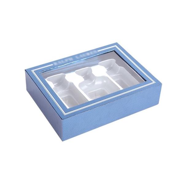 Bule Empty Small Cardboard Gift Boxes , Pull Out Drawer Box With 3 Cavities