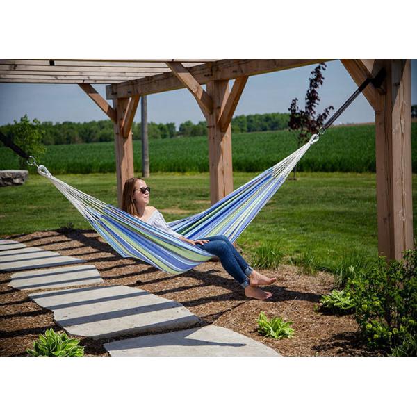 Indoor Brazilian Sleeping Hammock With Stand , Tree To Tree Soft Recycled Cotton Fabric Hammock